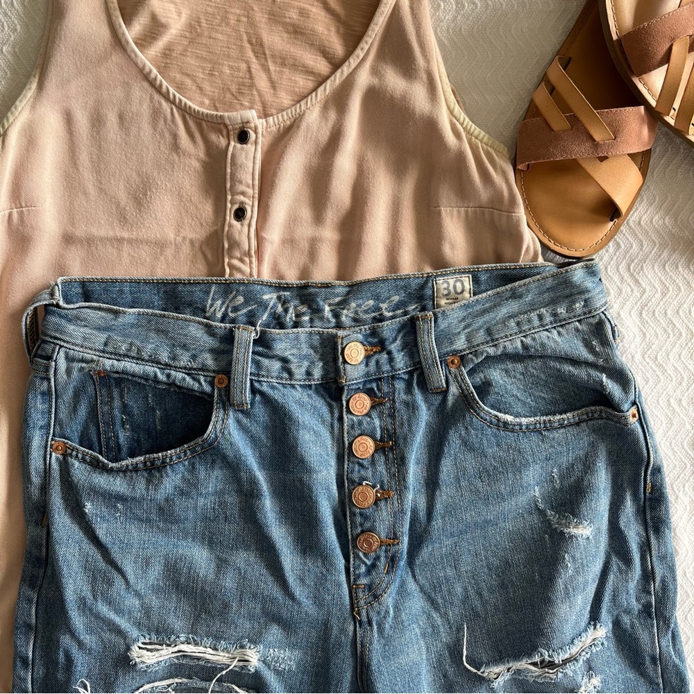 We the Free People High Rise Jeans Button Fly Raw Hem Distressed